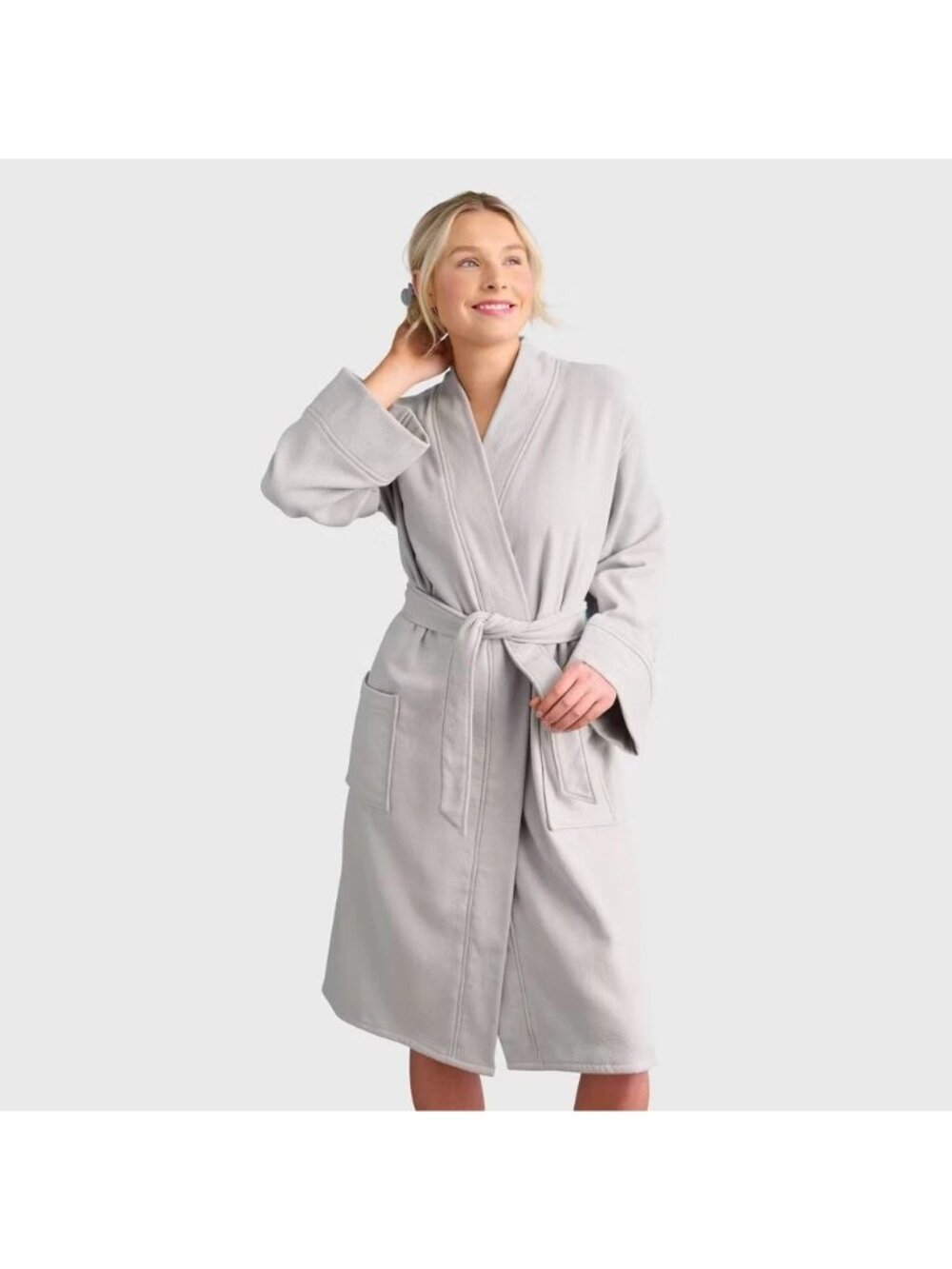 Room Essentials Terry Cotton Solid Gray Design Bath Robe w/ Tie -- Adult S/M